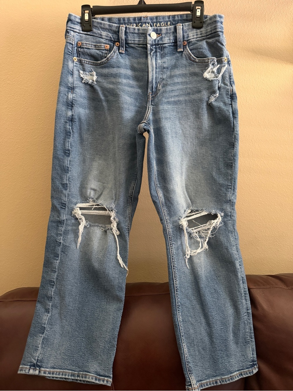 American Eagle Outfitters Distressed Curvy Straight-Leg Jeans - Ankle cropped